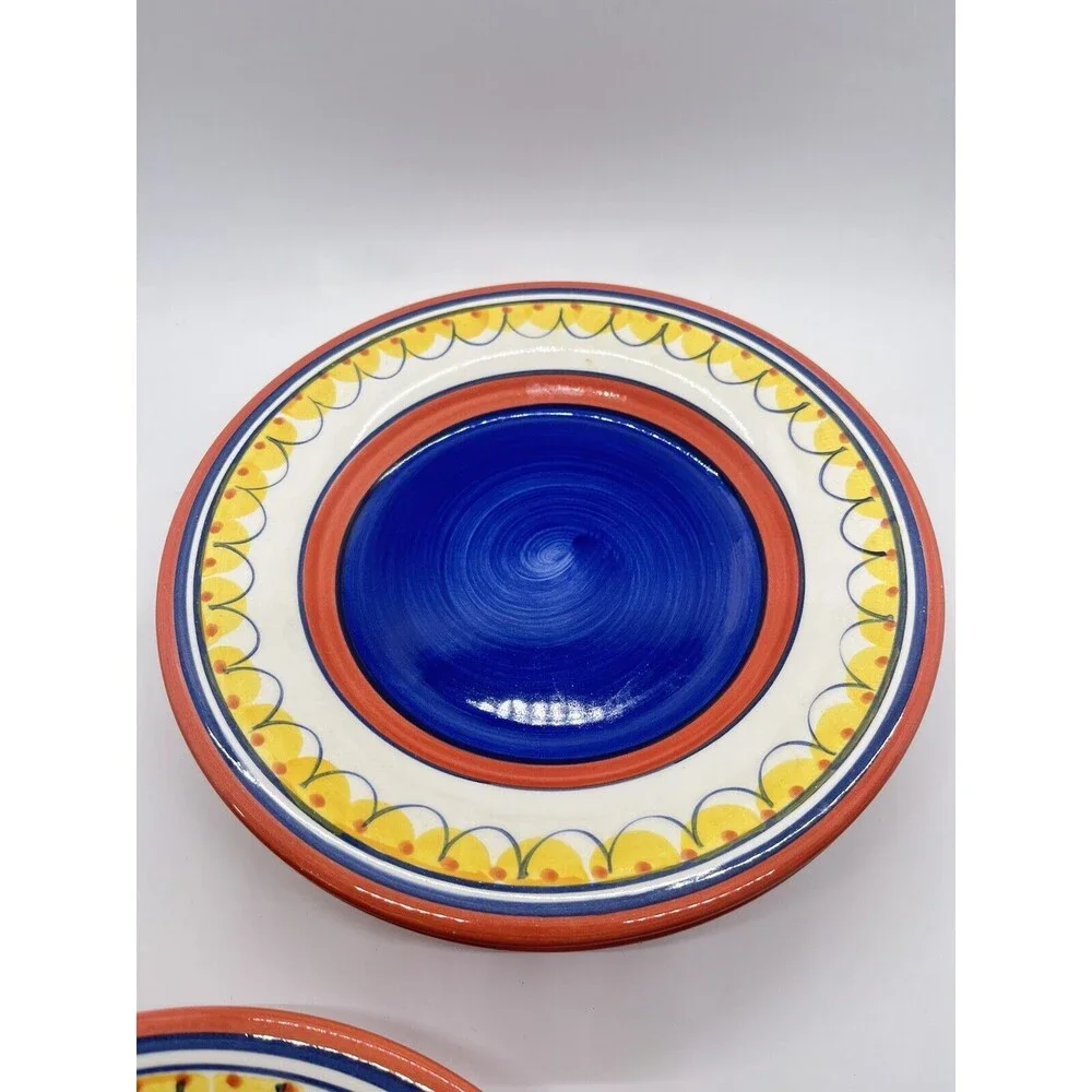 Pier 1 Del Sol Handpainted Earthenware  Dessert Salad Plates Set of Three 8 1/2